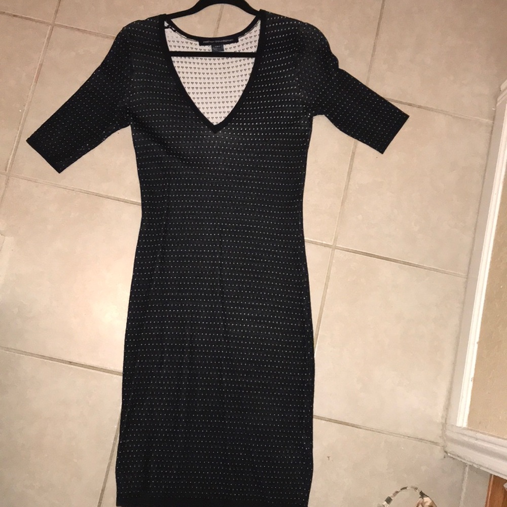 French Connection Black Deep V-Cut Dress